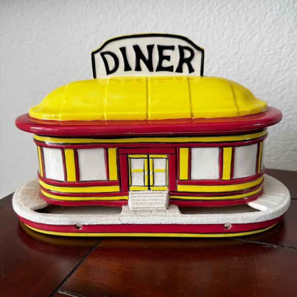 Diner Bird Feeder Glazed Hand Painted 2PC Ceramic Outdoor Retro Hangable Whimsy - Picture 1 of 14